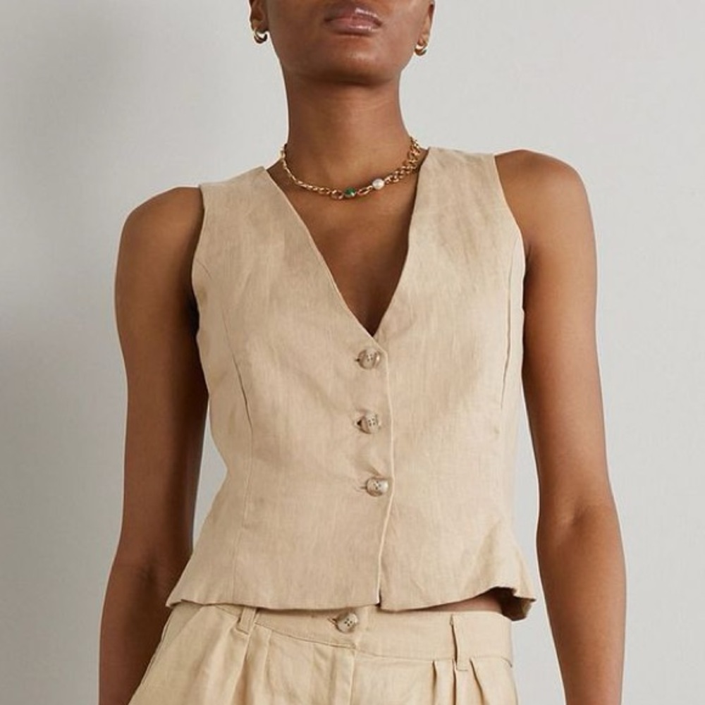 Faithfull the Brand US 4 Salome Beige Linen Vest Blouse
